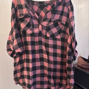 Torrid Pink & Black Buffalo Plaid Button-Front Harper Shirt